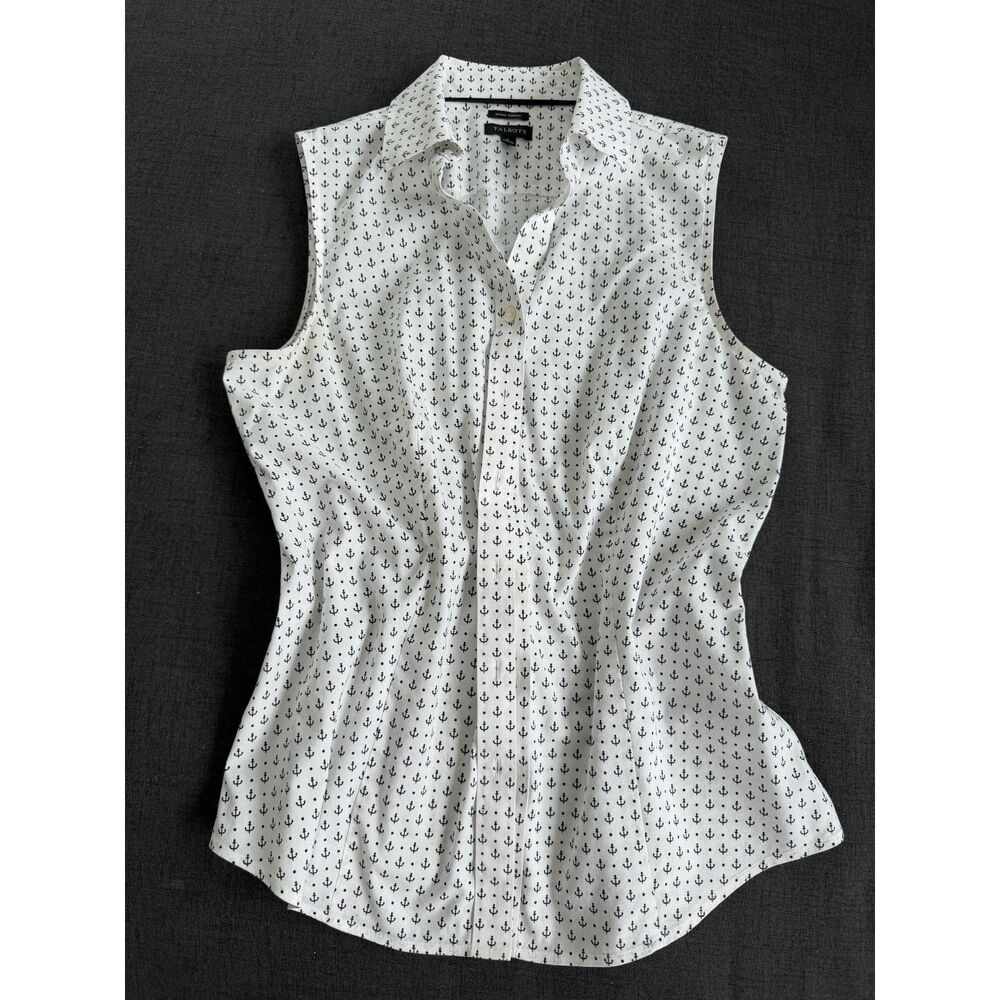Talbots Size 6 Wrinkle-Resistant Sleeveless Button-Down Anchor Blouse Top